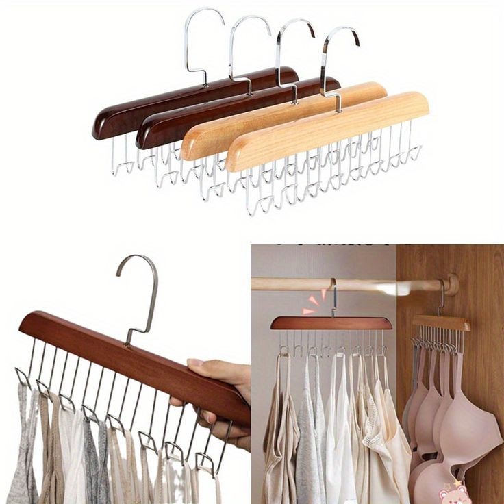 8 Hooks Wooden Clothes Hanger With Tie Rack Belt Hangers with 360°Rotating