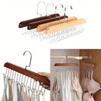 8 Hooks Wooden Clothes Hanger With Tie Rack Belt Hangers with 360°Rotating