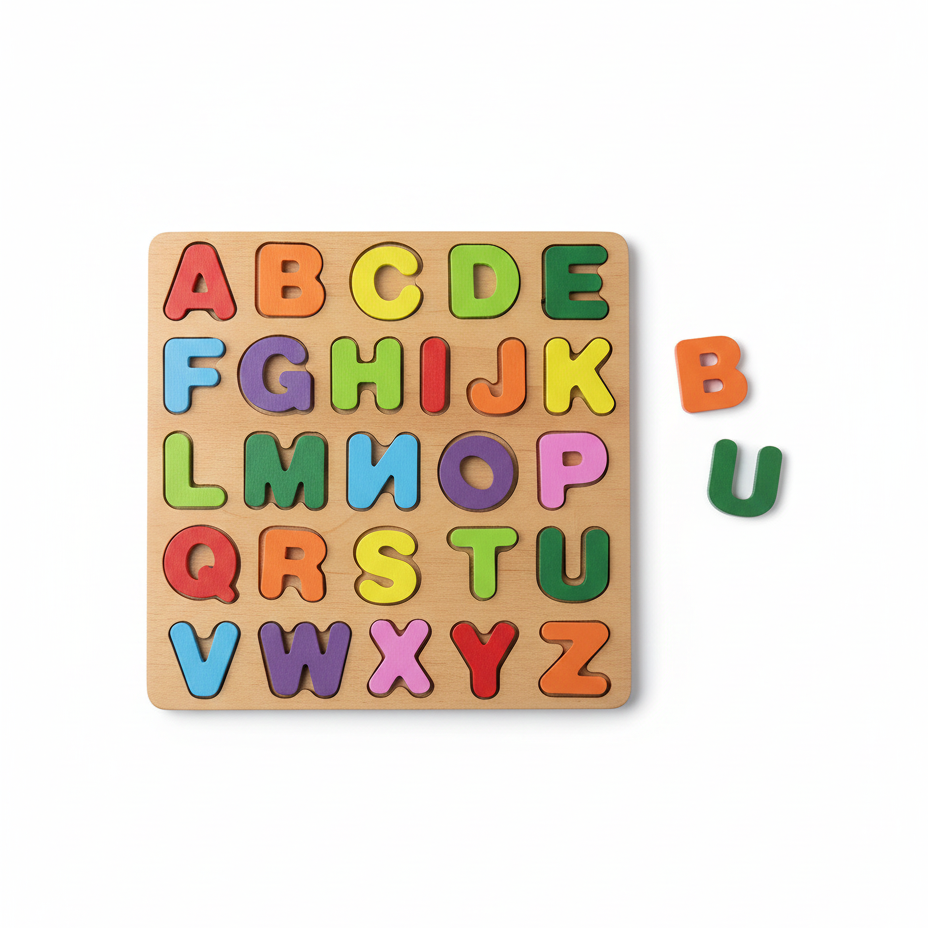 Wooden ABC Alphabet & Shape Puzzle Board For Kids | Colorful Learning Letters Educational Toy