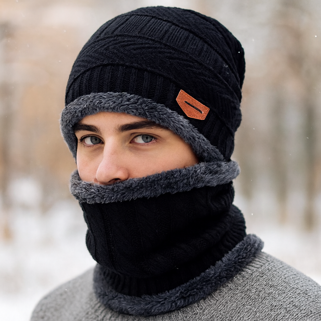 Head & Neck Cap Beanies Combo | Woolen Winter Beanie with Neck Warmer Muffler for Men & Women – Warm, Cozy & Stylish
