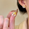 AWT-118 Korean Leaf Sparkling Pearl Earrings –  | Elegant Leaf Design With Premium Pearls, Perfect for Daily Wear, Parties & Special Occasions