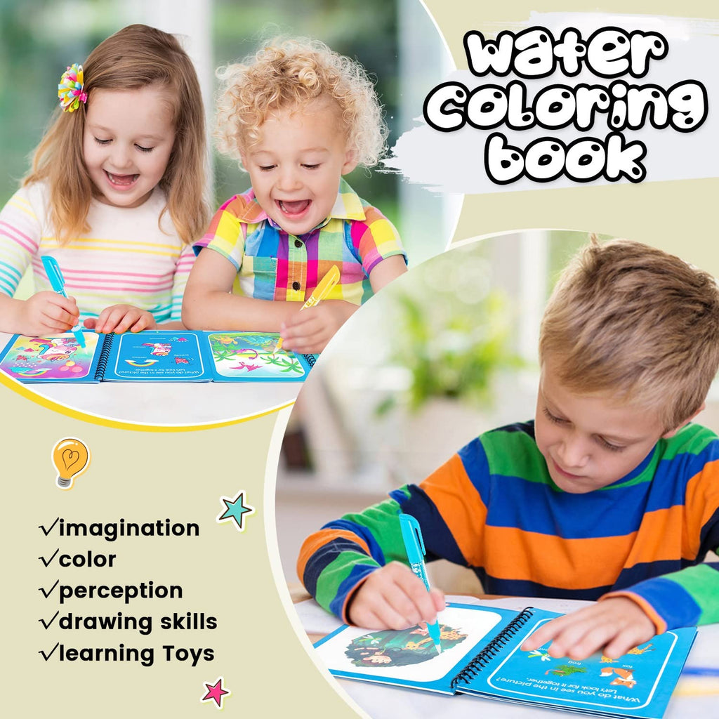 Magic Water Book Painting 5 Pages Drawing Coloring Book With Magic Water Pen ( Random Design )
