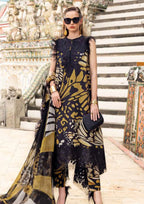 Maria B Printed Embroidered Lawn 3PC Unstitched Suit with Chiffon Dupatta – Black & Mustard