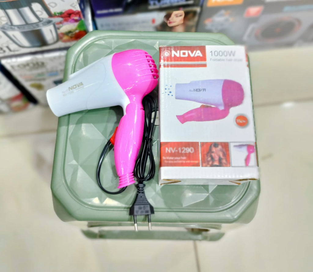 Nova NV-1290 1000W Portable Foldable Mini Hair Dryer – Compact Travel Styling Tool