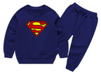 Superman Printed Sweatshirt & Pajama Trouser Tracksuit for Kids | Winter Warm Fleece Clothing Set Outfit for Boys & Girls