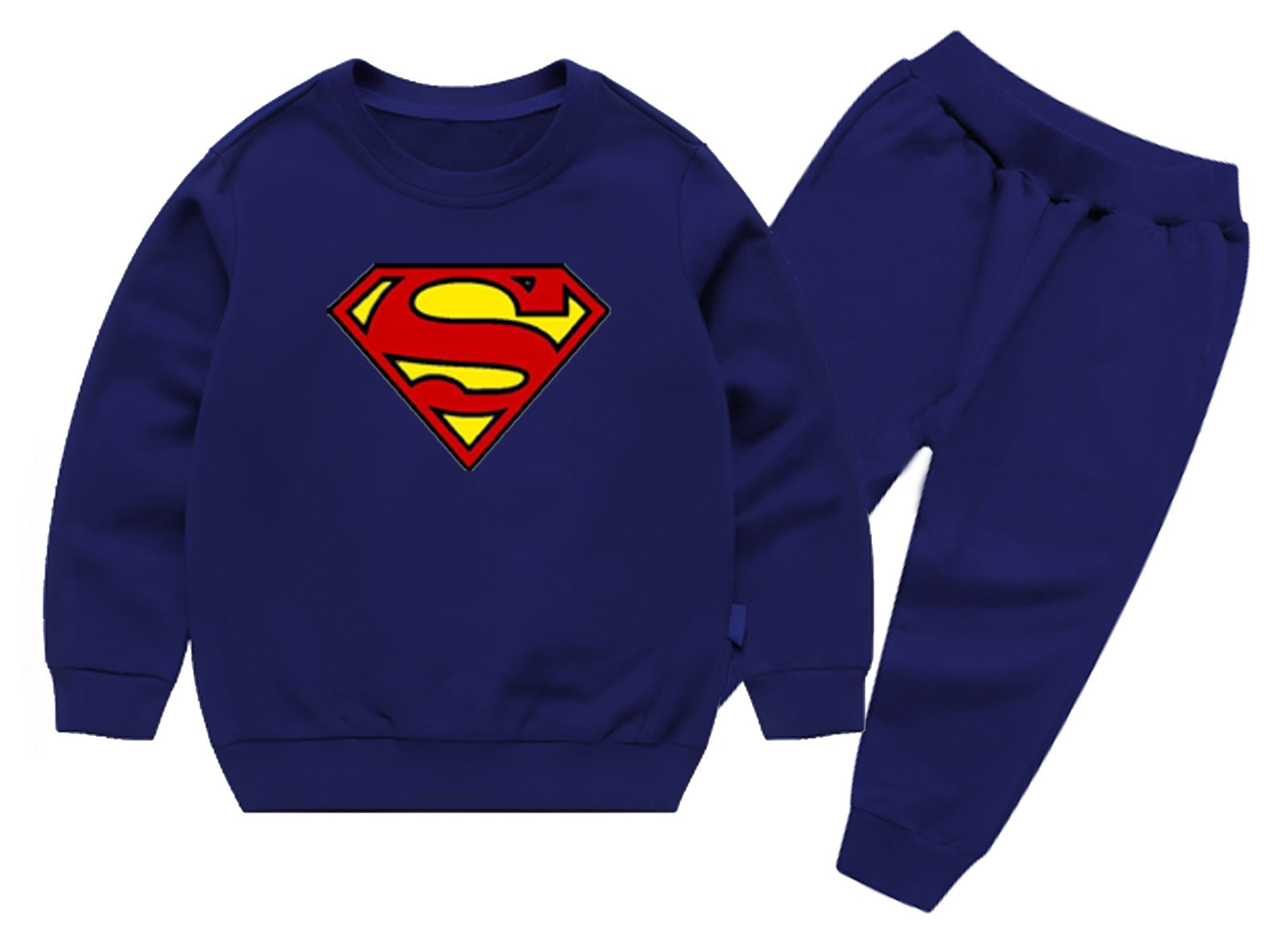 Superman Printed Sweatshirt & Pajama Trouser Tracksuit for Kids | Winter Warm Fleece Clothing Set Outfit for Boys & Girls