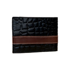 Men’s Croc-Texture Cow Leather Wallet – Black with Maroon Strip | Stylish Bifold Slim Wallet