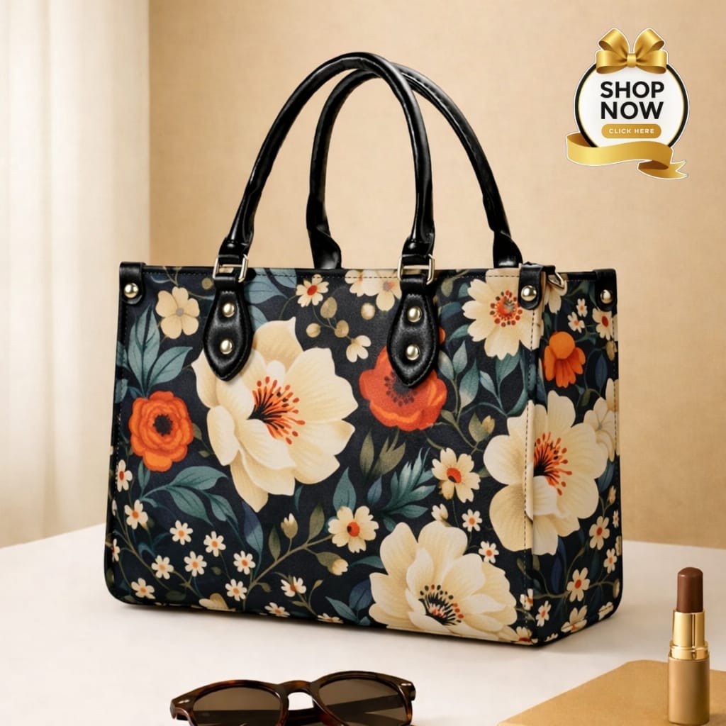Premium Floral Print Tote Bag – Elegant Handcrafted Shoulder Bag with Top Handles
