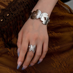 Stylish Alloy Hand Cuff Ring Set – Adjustable Fashion Jewelry for Women in Silver & Golden (SKU: QST-166)