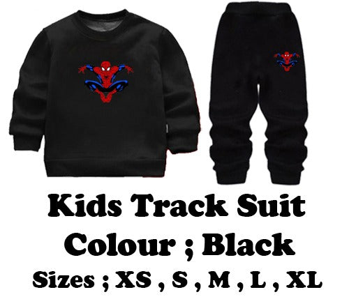 Kids Spider-Man Printed Black & Black Tracksuit Set | Winter Fleece Sweatshirt & Trouser Outfit for Boys & Girls – Warm & Trendy FOR BABY AND KIDS