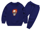 Kids Navy Blue Ghost Skull Printed Tracksuit Set | Winter Fleece Sweatshirt & Trouser Outfit for Boys & Girls – Warm, Trendy & Cool | FOR BABY AND KIDS