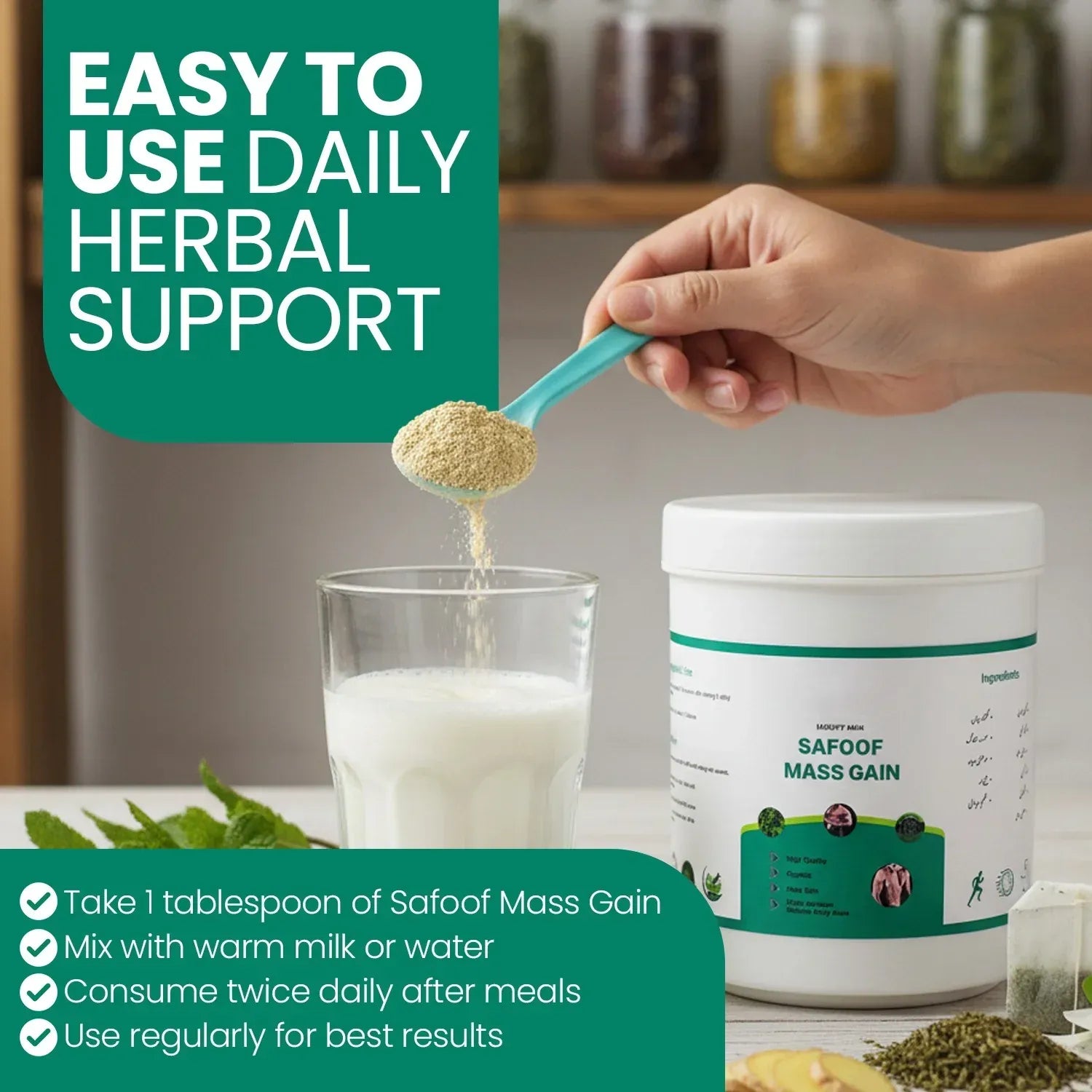 Safoof Body Mass Gain | Herbal Supplement | Natural Nourishment & Strength | Best Mass Gain Powder in Pakistan 60g