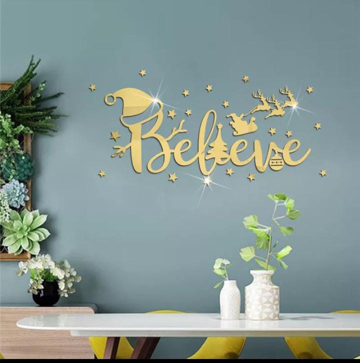 Acrylic Mirror "Believe" Wall Decoration – Large 3D Inspirational Wall Art Sticker Decals (2x6 Feet)