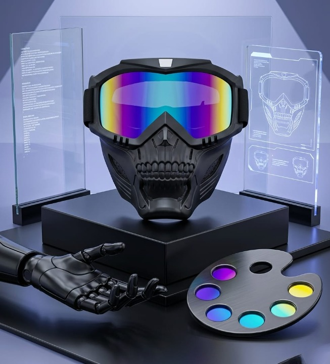 Premium Skull Goggles Mask – Full Face Tactical Protection for Bikers (Multi-Color Iridium Lens)