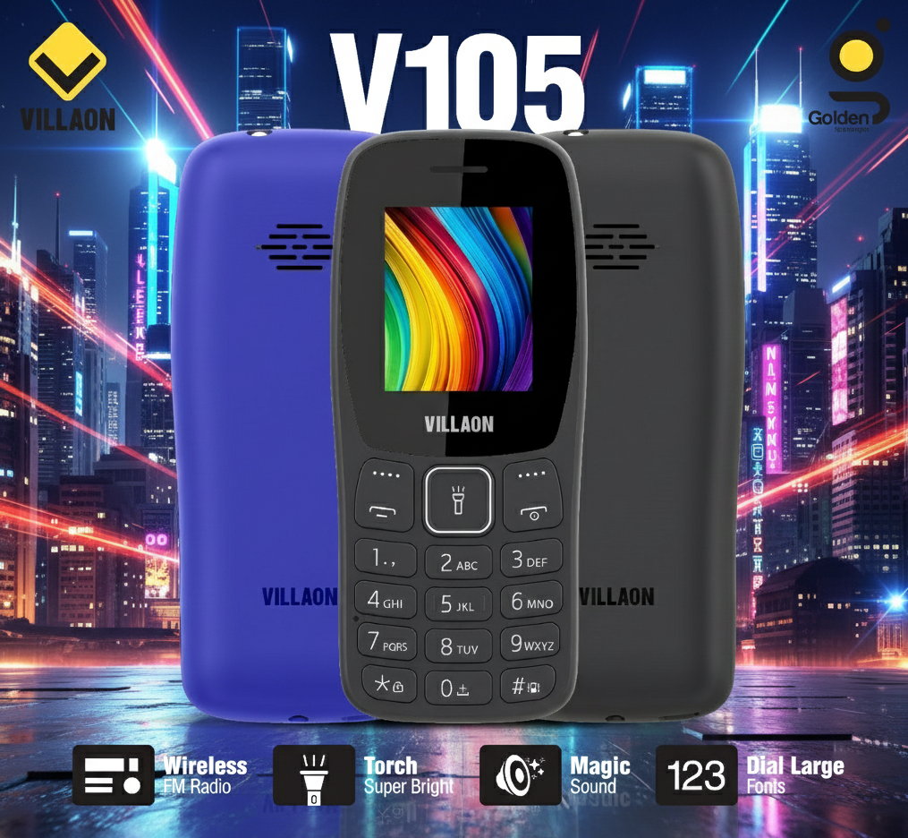 Villaon V105 Dual SIM Feature Phone – Ultra-Bright Torch, Wireless FM Radio, and Large Font Display for Enhanced Accessibility