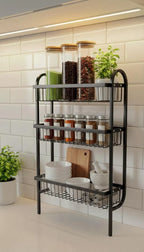 Wall Mounted Spice Rack Black Stainless Steel 3 Tier – DIY Assembly Required (Self Assemble)