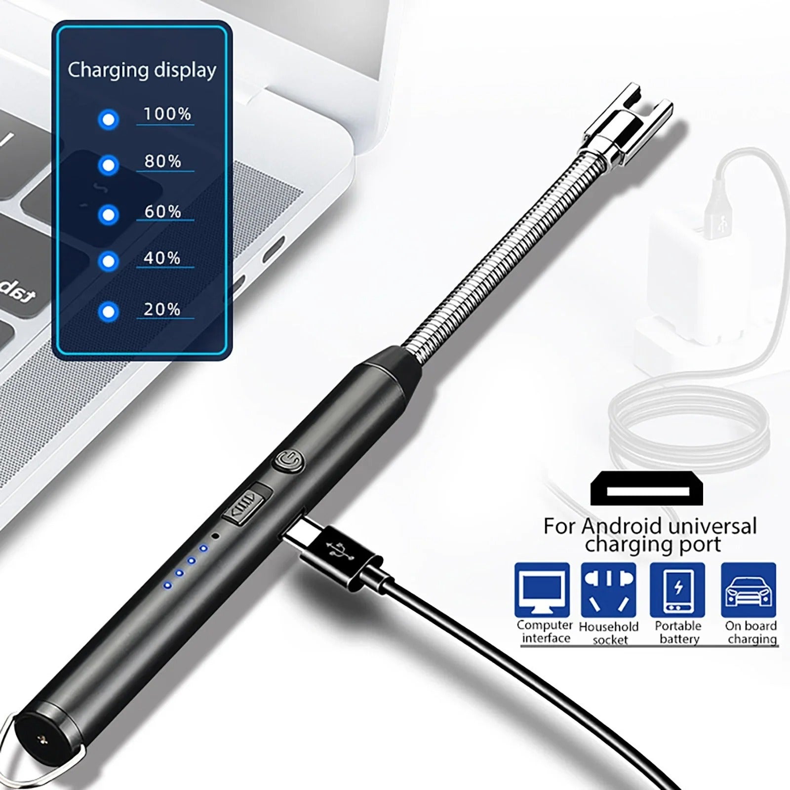 360° Outdoor Kitchen Lighter Usb Rechargeable Portable Electronic Arc Lighter Flexible Neck Safety Lock Windproof Eco Friendly Design (Random Colors)