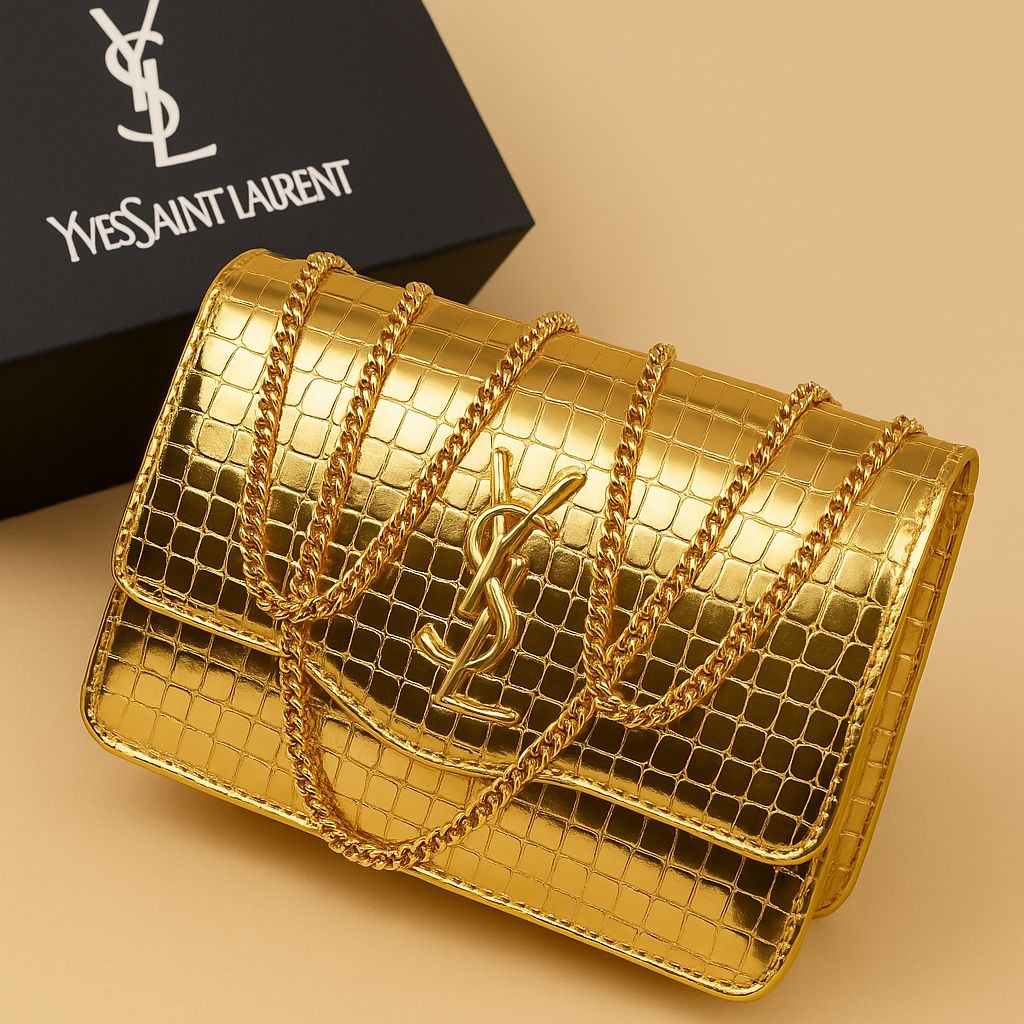 Premium Croc-Embossed Vegan Leather Crossbody Bag with Elegant Gold-Tone Chain Strap and Iconic Signature Hardware