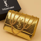 Premium Croc-Embossed Vegan Leather Crossbody Bag with Elegant Gold-Tone Chain Strap and Iconic Signature Hardware