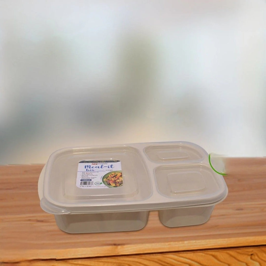 Meal-It 3-Compartment Lunch Box (1000 ml Large) – Leak-Resistant Meal Prep Container for Neatly Separated Food Items