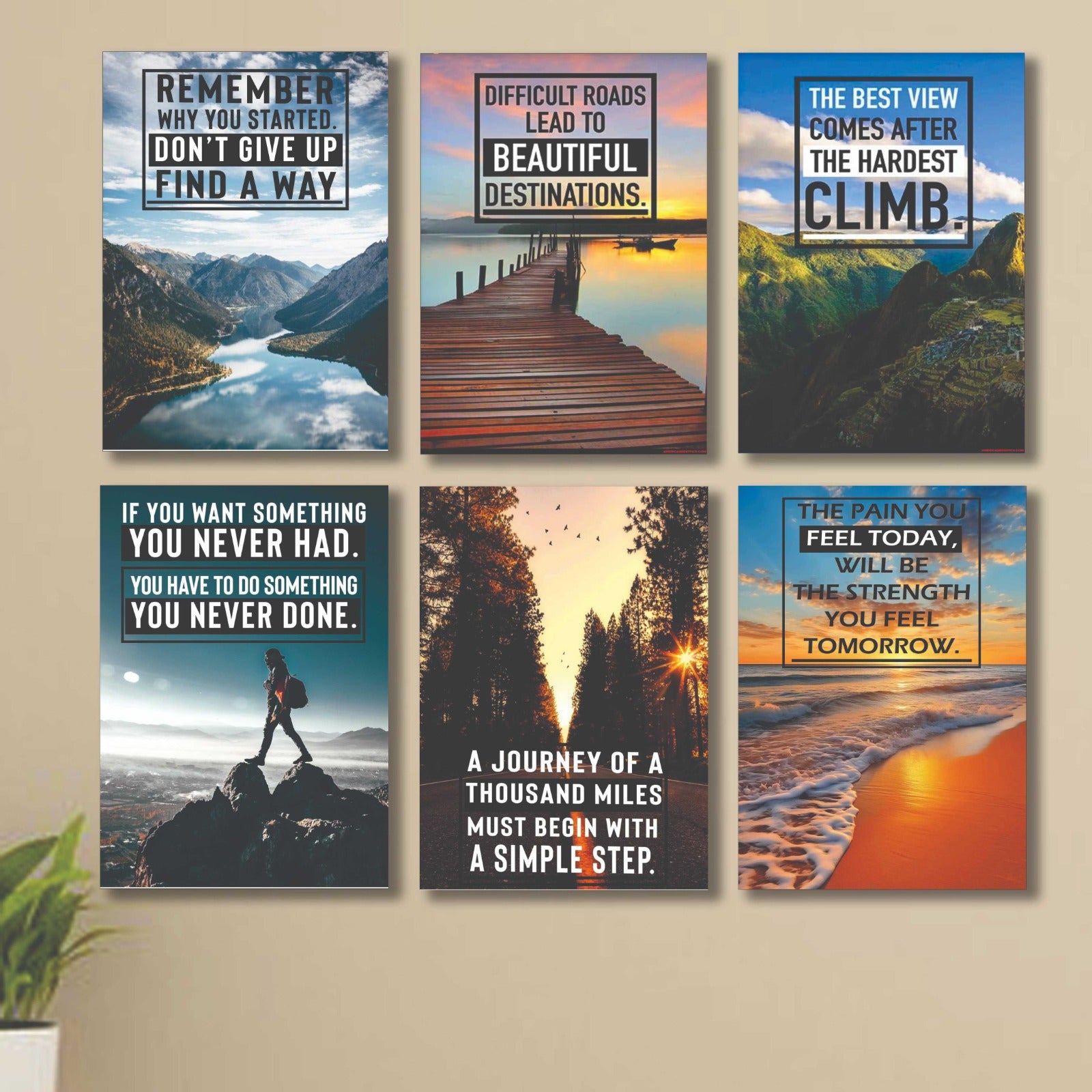 6 PC Motivating Quote Wall Decor Cardboard Phototiles Durable Stylish Elegant And Inspiring