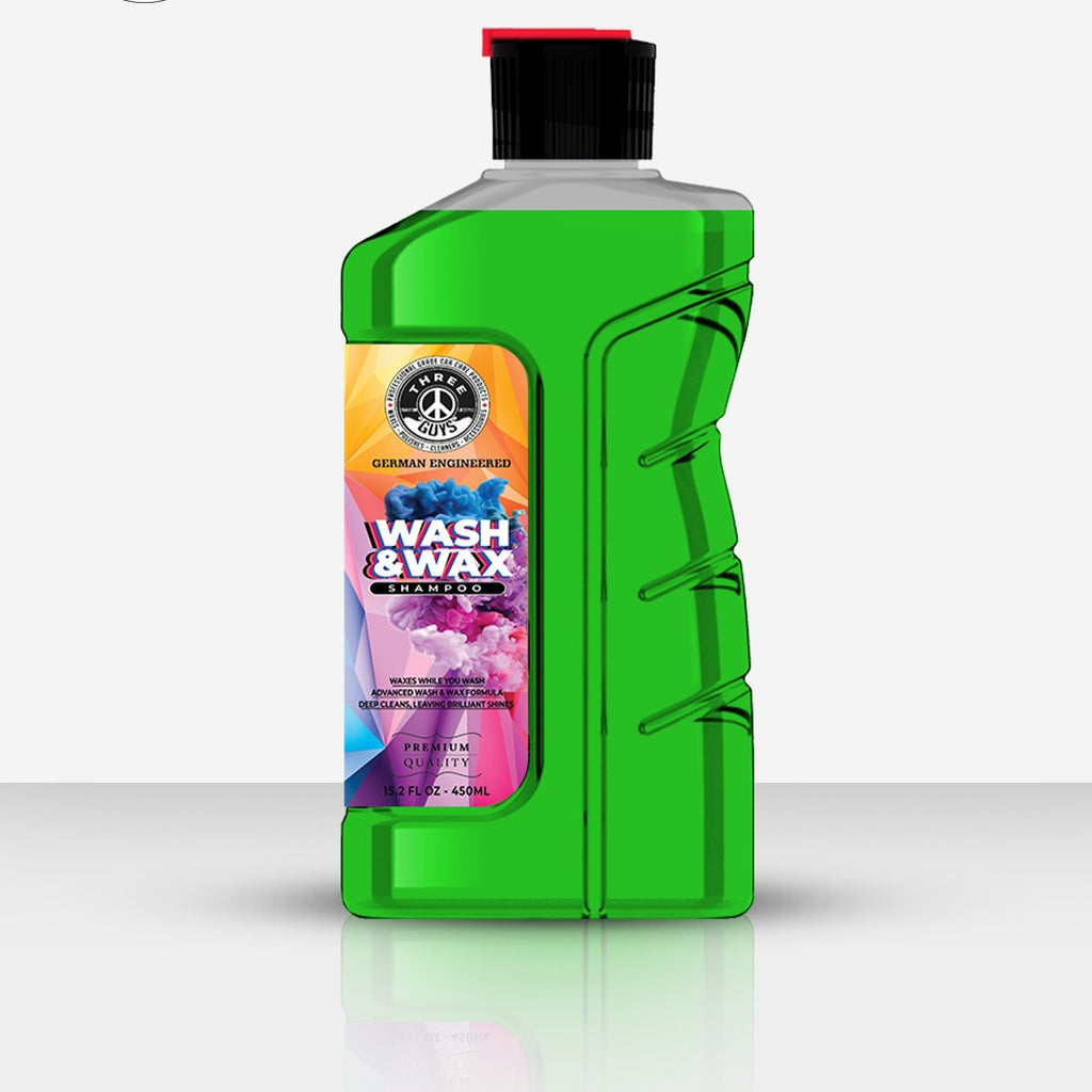 THREE GUYS Wash & Wax Shampoo | German-Engineered 2-in-1 Car Wash | Carnauba Wax Beads & High Foam Formula