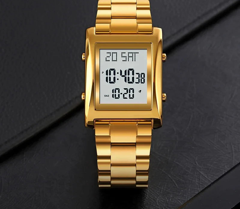 Skmei Men’s Digital Square Watch – Stainless Steel Chain, Quartz Movement, Without box