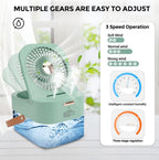 Mini Fan with Cool Mist, Portable Air Cooler, USB Table Fan, Desk Fan with 3 Wind Modes and Brightness Adjustment, Table Fan for Home, Office