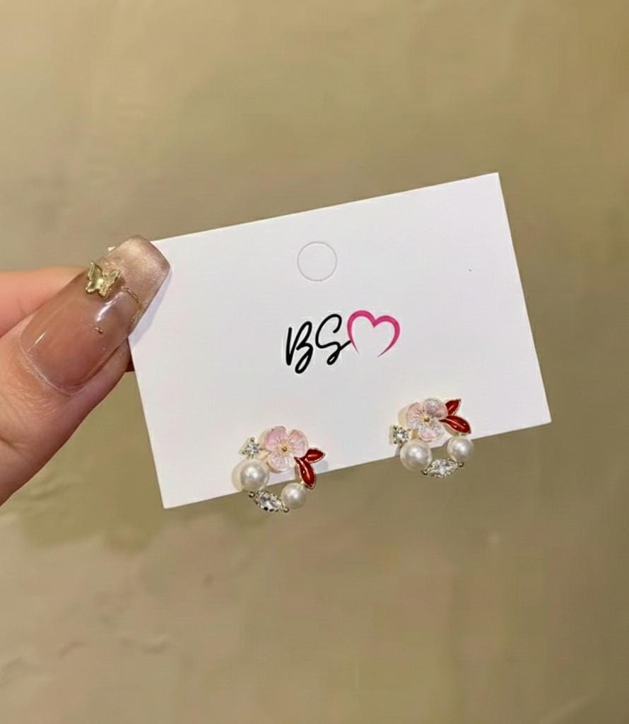 AWT-118 Korean Leaf Sparkling Pearl Earrings –  | Elegant Leaf Design With Premium Pearls, Perfect for Daily Wear, Parties & Special Occasions