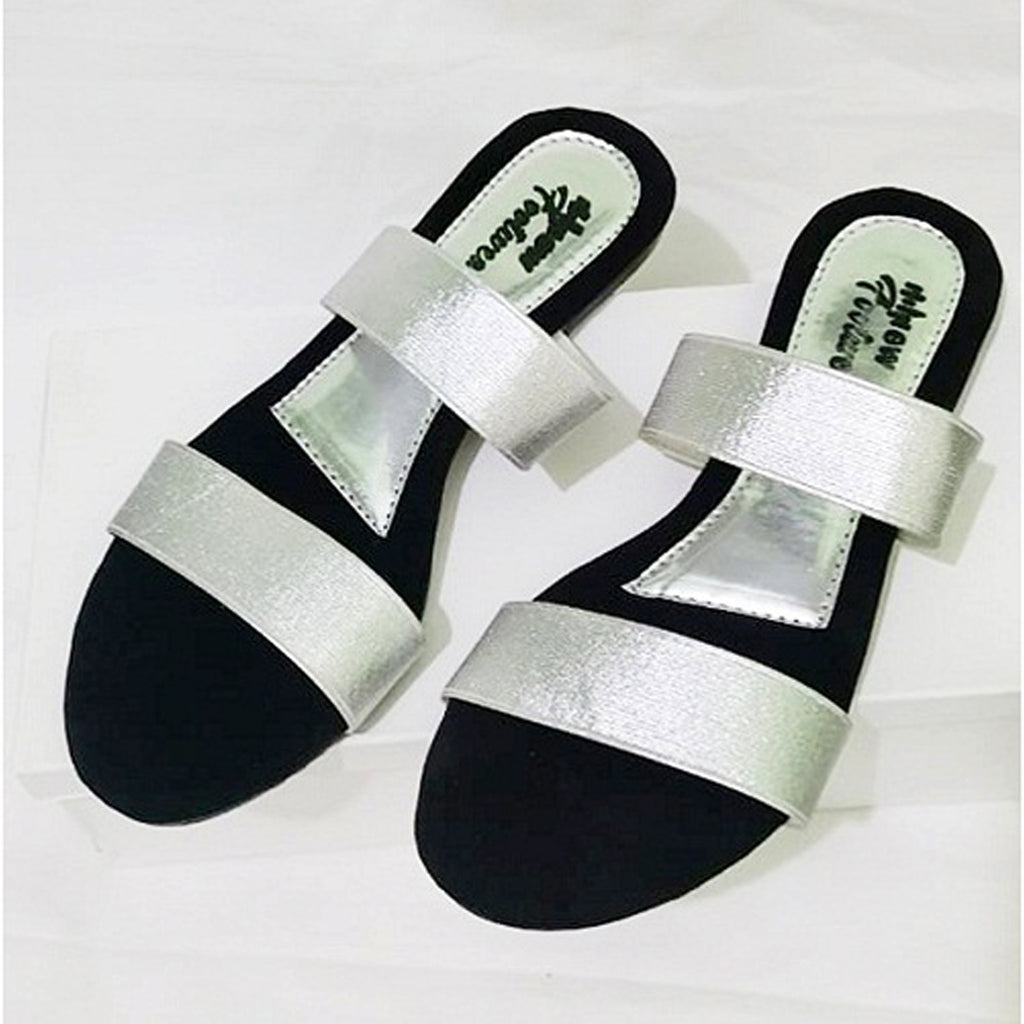 Ladies Casual & Party Wear Flat Slippers – Stylish Elastic Work Design | Comfortable Indoor & Outdoor Sandals for Women