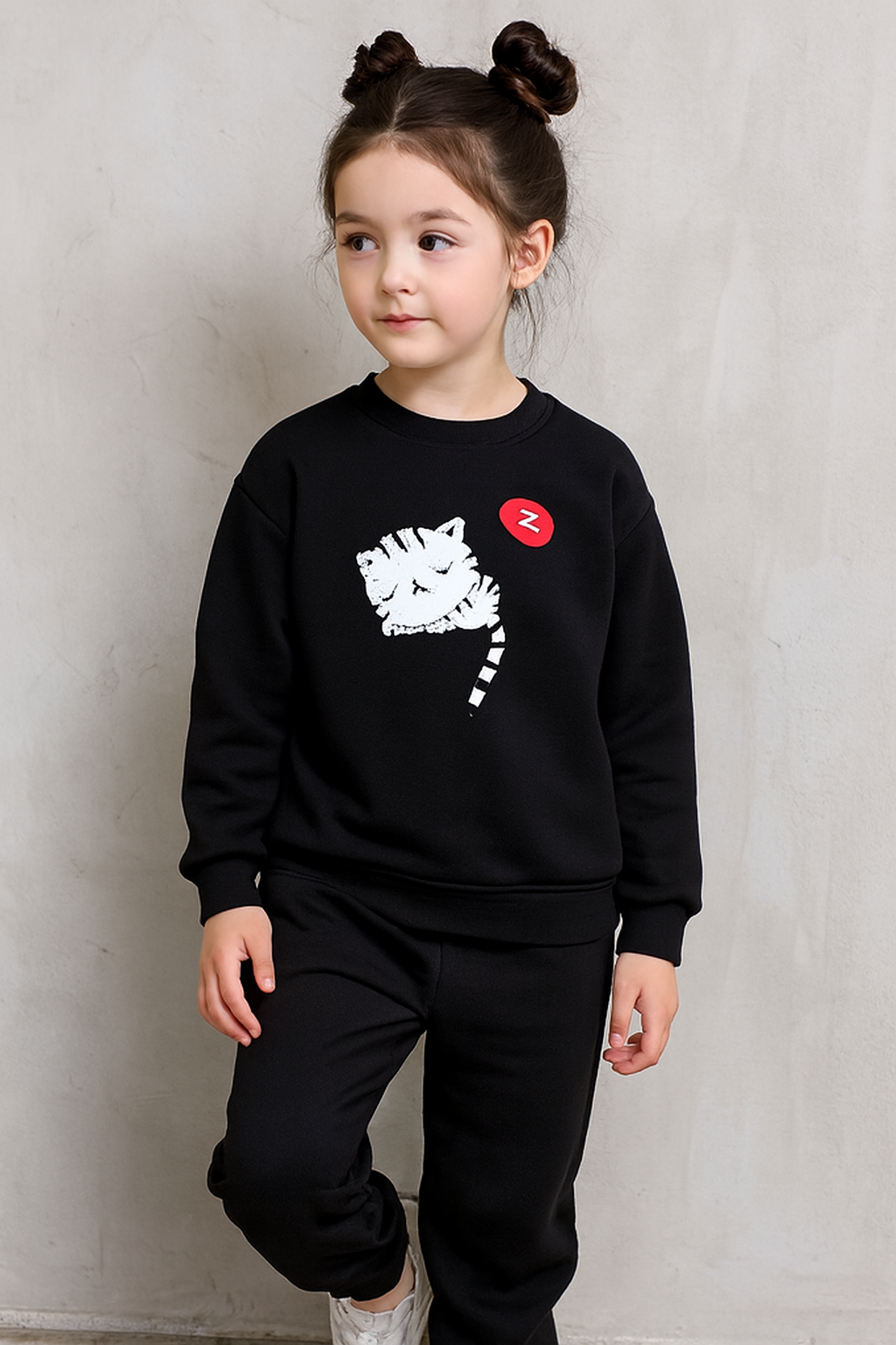 Black Cat Printed Kids Tracksuit | Winter Fleece Sweatshirt & Trouser Set for Boys & Girls – Warm, Cozy & Stylish Outfit FOR BABY AND KIDS