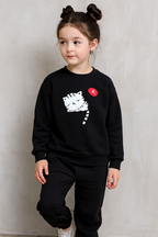 Black Cat Printed Kids Tracksuit | Winter Fleece Sweatshirt & Trouser Set for Boys & Girls – Warm, Cozy & Stylish Outfit FOR BABY AND KIDS