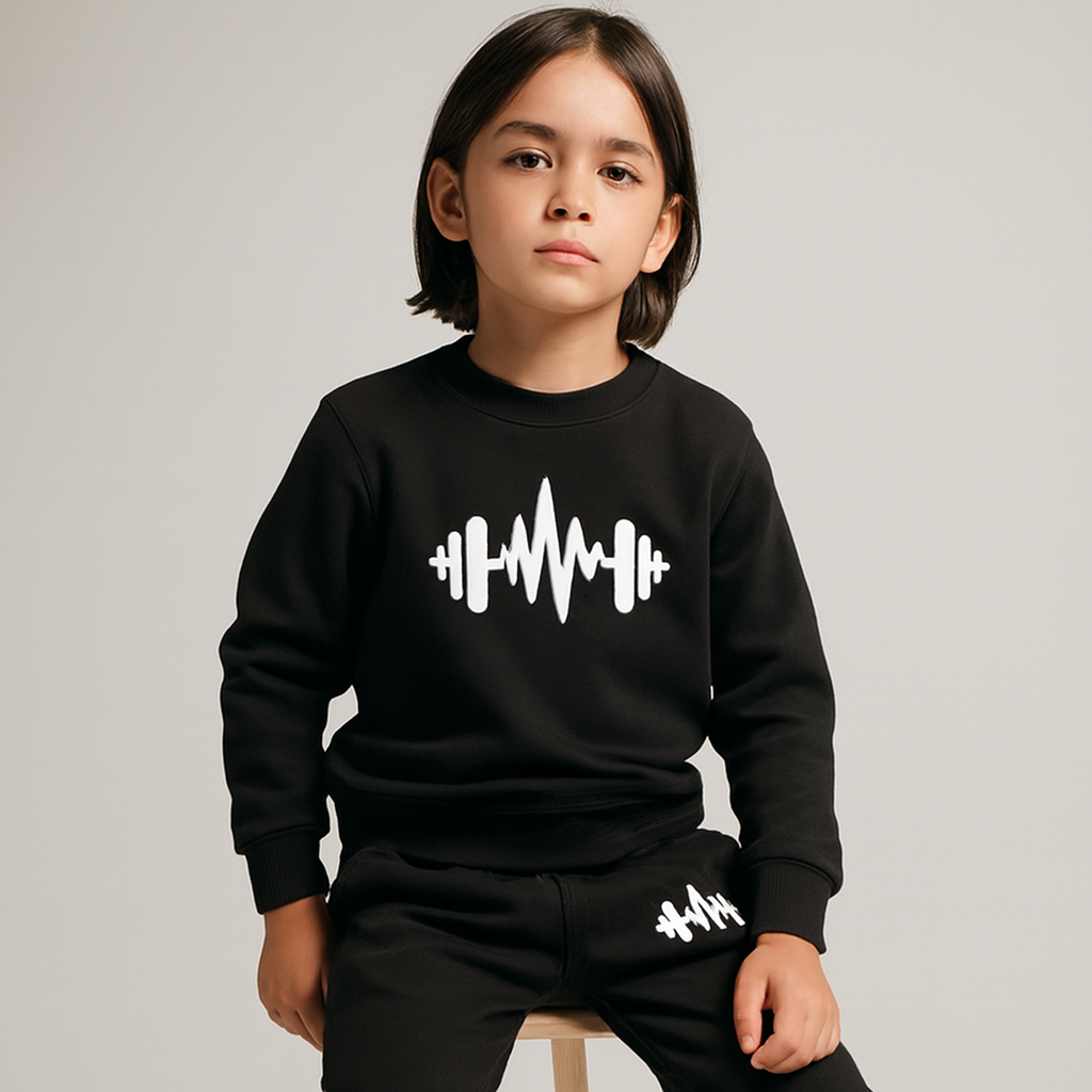 Black Cross Printed Fleece Winter Kids Tracksuit | Sweatshirt & Trousers Set for Boys & Girls – Warm & Cozy Outfit FOR BABY AND KIDS