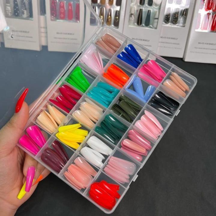 Pack Of 2 576 Pcs Artificial Nails With Free Nail Glue Made Of Abs Plastic In Multicolor