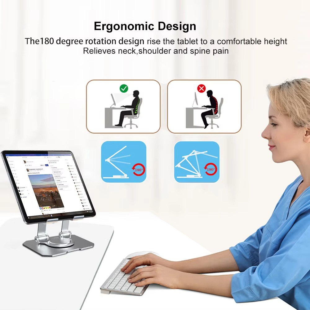360° Rotating Metal Tablet &amp; Mobile - Adjustable, Foldable, and Portable Desk Mount with Cooling Design for Phones, Tablets, and Small Devices, Device Cooling Stand | Stainless Steel Stand, Tablet Holder Stand - Random Color
