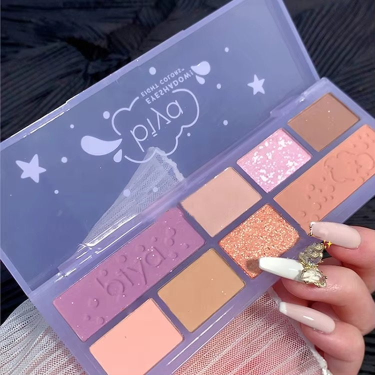 08 Colors Biya Star Flash Eight-Color Eye Shadow Palette Matte Pearl Light Fine Color Milk Tea Earth Niche Glitter Eye Shadow - 8 colors Korean Trending Eye Shadow Palette 