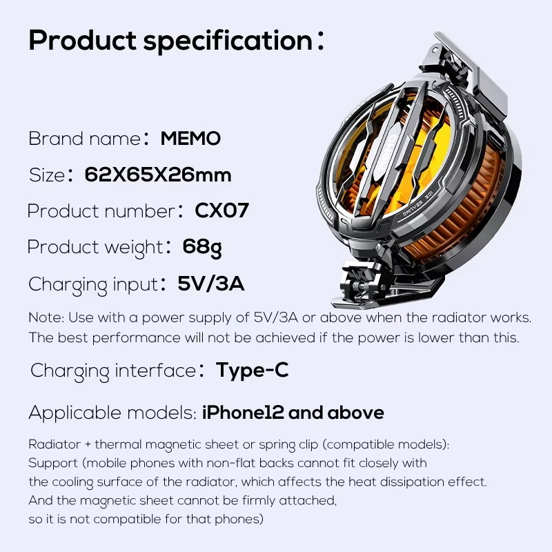 MEMO CX07 Mobile Phone Magnetic - Cooling Fan Radiator Cool Heat Absorber For IOS iPhone Android ( Random Color )