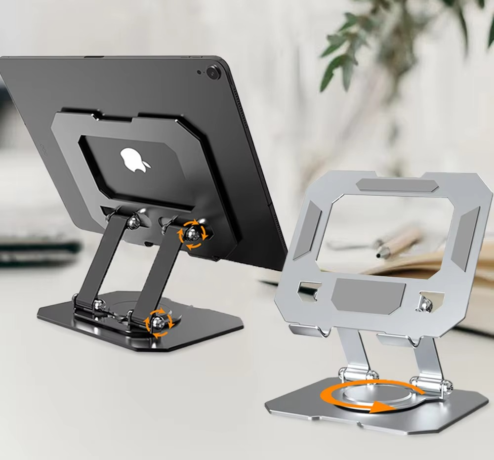 360° Rotating Metal Tablet &amp; Mobile - Adjustable, Foldable, and Portable Desk Mount with Cooling Design for Phones, Tablets, and Small Devices, Device Cooling Stand | Stainless Steel Stand, Tablet Holder Stand - Random Color