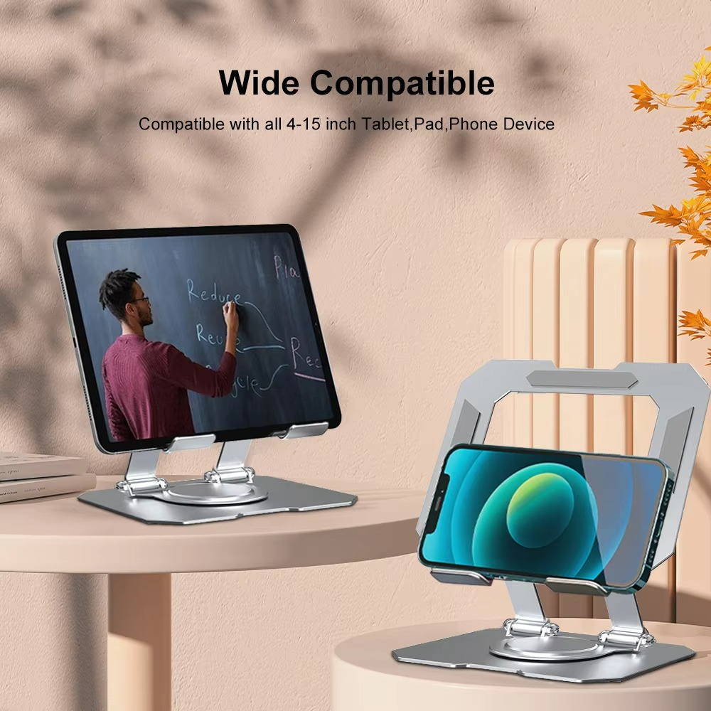 360° Rotating Metal Tablet &amp; Mobile - Adjustable, Foldable, and Portable Desk Mount with Cooling Design for Phones, Tablets, and Small Devices, Device Cooling Stand | Stainless Steel Stand, Tablet Holder Stand - Random Color