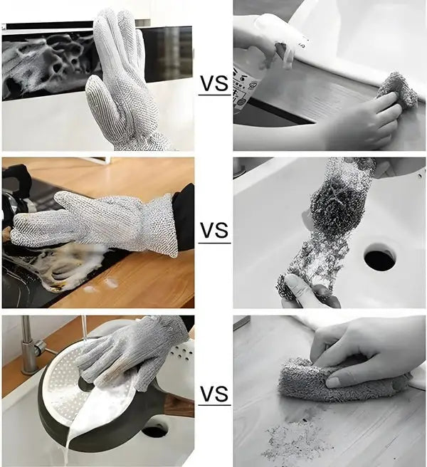 (1 pcs ) Multipurpose Wire Dishwashing Gloves | Dishwashing Rags for Wet and Dry, Steel Wire Miracle Cleaning Cloth with Glove Shape, Non-Scratch Wire Dish Cloths for Washing Dishes, Kitchen | Anti-heat aluminium gloves