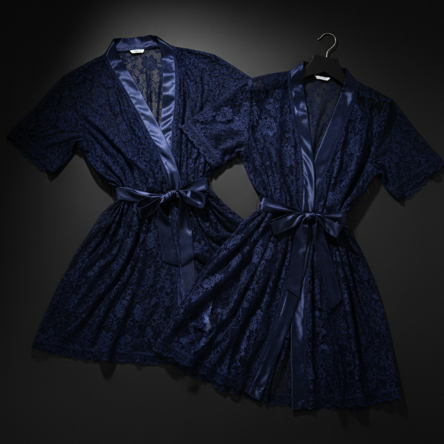 Couple Matching Romantic Robe / Gown Set – Sensual Net Nightwear for Men & Women (Pack of 2) | SKU: DC-C004
