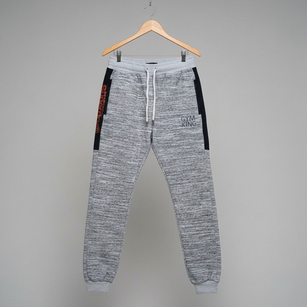 GYM KING Men’s Jogger Trousers | Premium French Terry Fabric | Stylish Grey Melange Slim-Fit Sweatpants for Gym, Sports & Casual Wear
