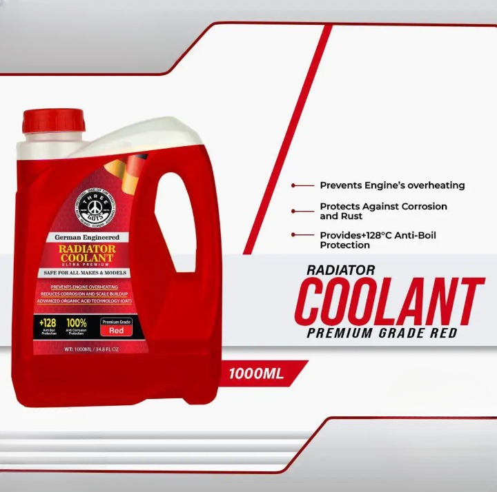 THREE GUYS Radiator Coolant Red – Premium Grade | Car Engine Coolant | German Engineered | 1000 ML