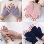 Girls Soft Plush Half Finger Gloves | Warm Fuzzy Fingerless Winter Gloves for Writing, Typing & Outdoor Use  random colours