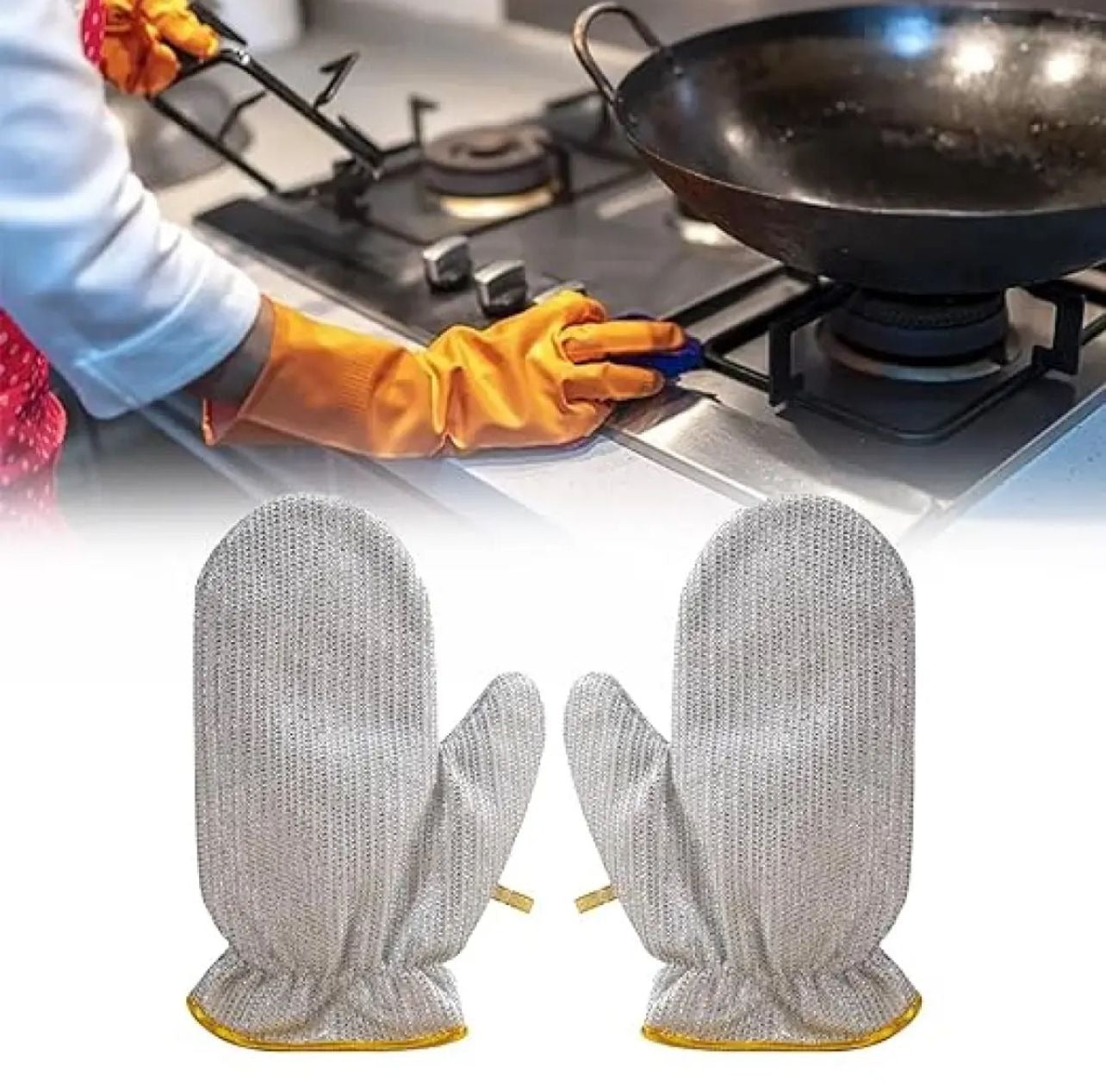 Heavy-Duty Wire Scrubber Dishwashing Mitts – Heat Resistant Steel Wire Cleaning Gloves for Pots, Pans, Grills, and Kitchen Tasks