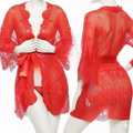 Single Pcs Women’s Net Transparent Sheer Lace Robe Gown – Long Sleeve Free-Size Nightwear With Satin Belt For Elegant And Stylish Comfort (DC-1051)
