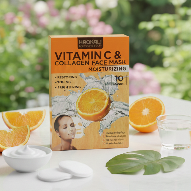 HAQKALI Professional Care Vitamin C & Collagen Moisturizing Face Mask - Restoring, Toning, and Brightening (pack of 10)