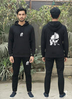 Urban Streetwear Tracksuit – Men’s Heavyweight Black Graphic Hoodie