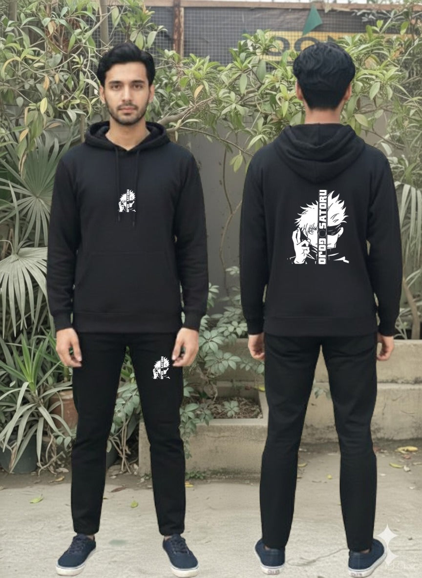 Urban Streetwear Tracksuit – Men’s Heavyweight Black Graphic Hoodie
