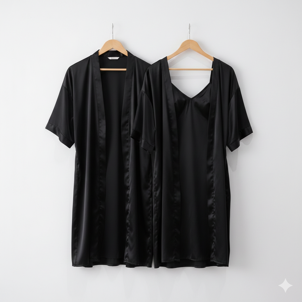 Premium Satin Silk Couple Gown Set (3 Pcs) – Elegant Matching Nightwear for Men & Women | Free Size | SKU: DC-C006